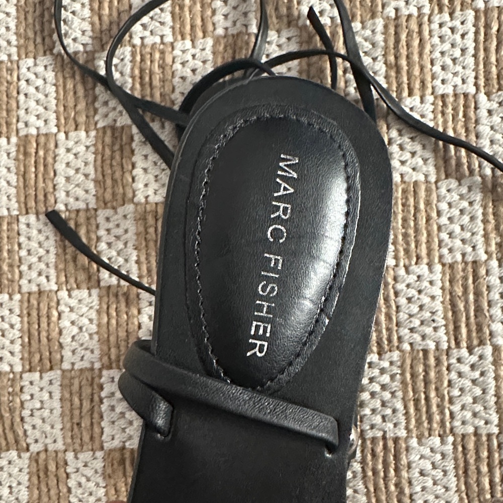 Marc Fisher Black Leather Sandals with Metallic Accents - Picture 5 of 10
